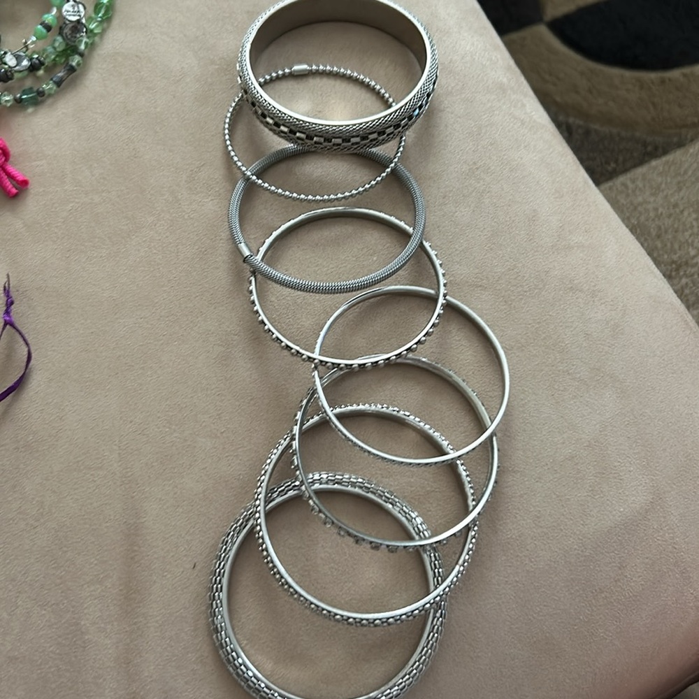 Eight Silver Bangles Different Styles - image 5
